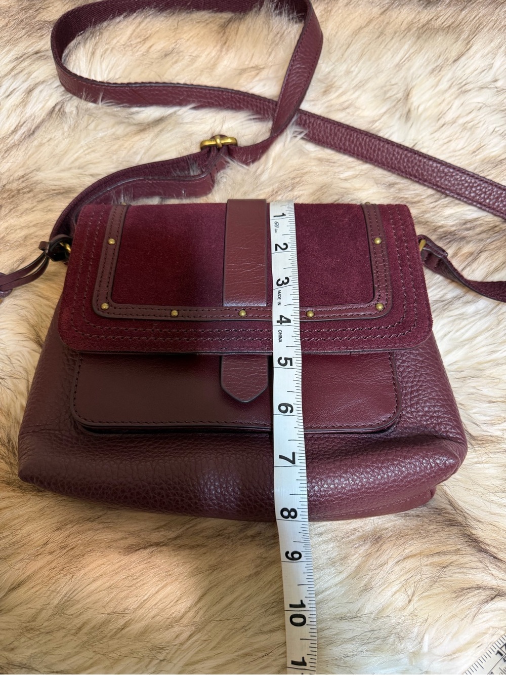 Fossil Burgundy Leather and Suede Crossbody with Key Charm - Picture 9 of 9